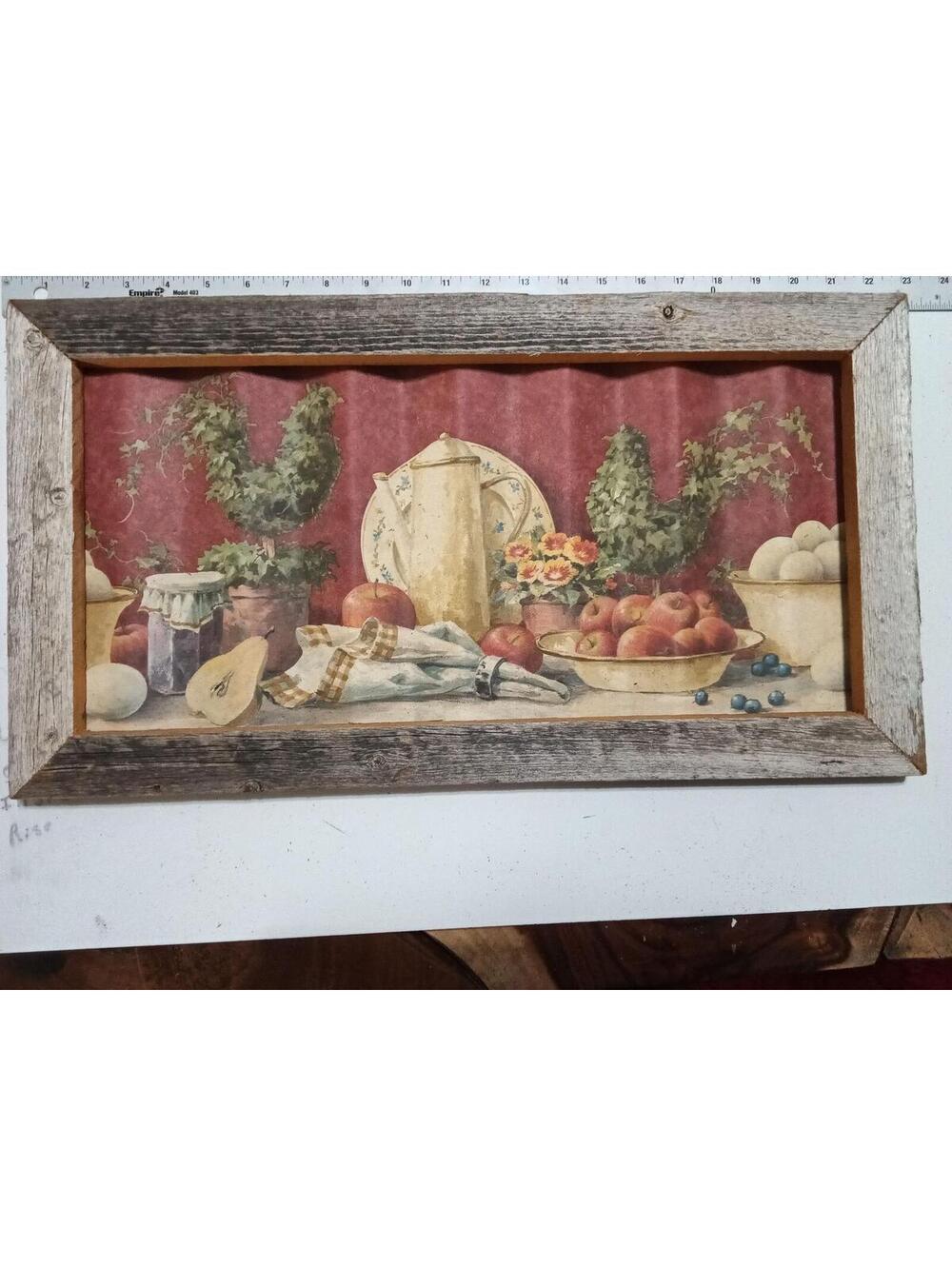 Rustic Country Kitchen Wall Art with Fruit and Rooster Design 22X12"